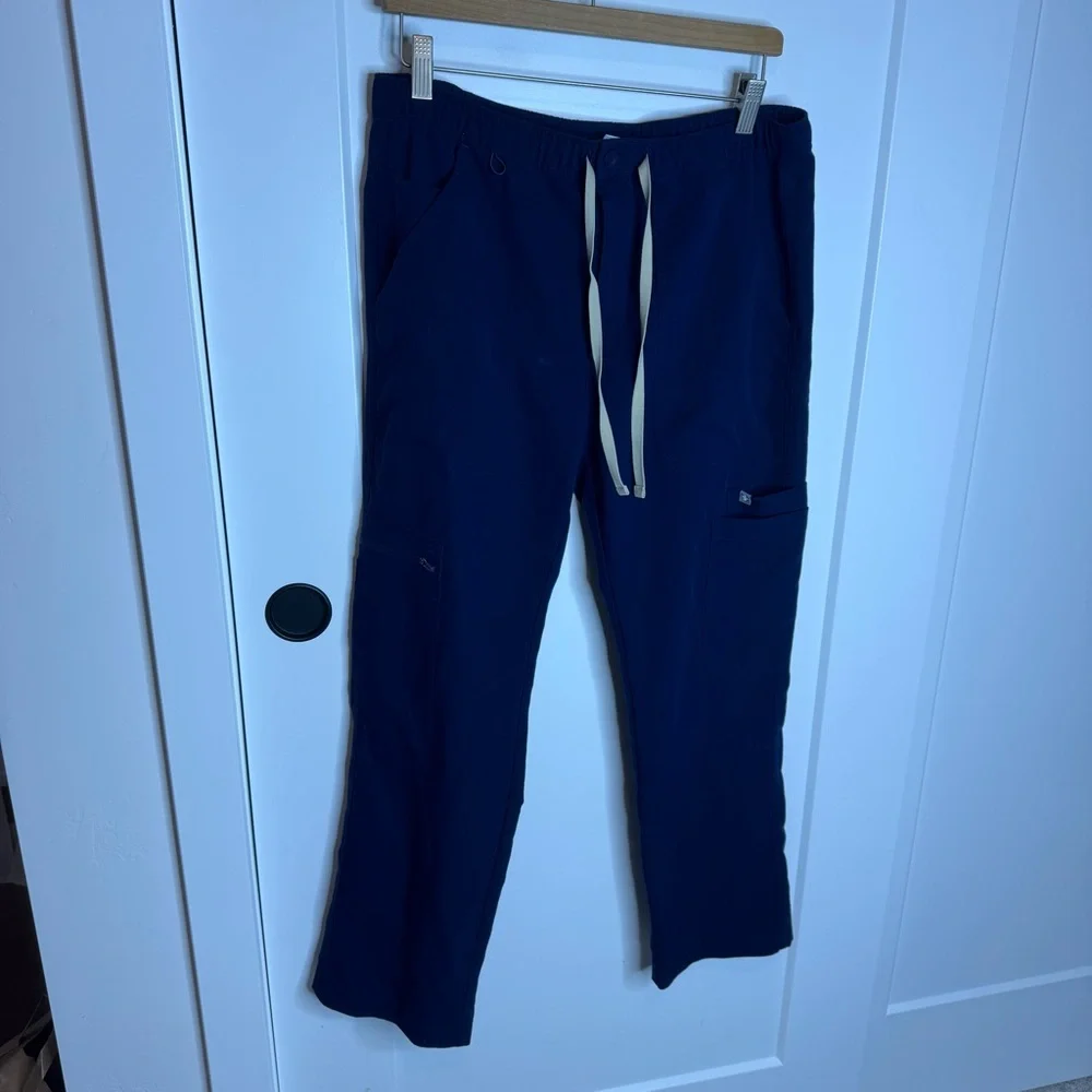 Figs Cairo Cargo Scrub Straight Leg Pants Drawstring Navy Blue Size Medium Short